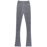 Black White Ripple Slim Stacked Pants FL-YY23030