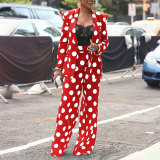 Plus Size Polka Dot Print Coat And Pants Loose 2 Piece Set NY-10638