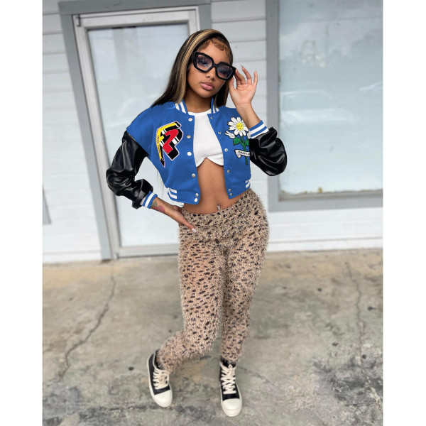 Fashion Embroider Print Long Sleeve Baseball Jacket FOSF-8369