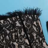 Plus Size See-through Lace Split Feather Wrap Chest Midi Dress NY-10630