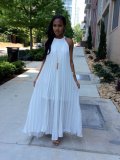 Fashion Solid Color Sling Pleated Maxi Dress LS-0110