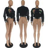 Fashion Embroider Print Long Sleeve Baseball Jacket FOSF-8369