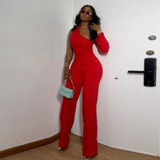 Solid Color Single Shoulder And Wide Leg Pant 2 Piece Set NY-10645
