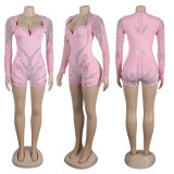 Plus Size Long Sleeve Hot Drill Tight Romper NY-2900