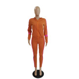 Fashion Zipper Patchwork Hooded Two Piece Pants Set QXTF-XT8813