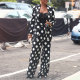 Plus Size Polka Dot Print Coat And Pants Loose 2 Piece Set NY-10638