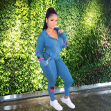 Fashion Zipper Patchwork Hooded Two Piece Pants Set QXTF-XT8813