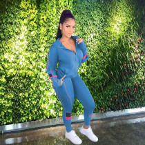 Fashion Zipper Patchwork Hooded Two Piece Pants Set QXTF-XT8813