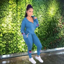 Fashion Zipper Patchwork Hooded Two Piece Pants Set QXTF-XT8813