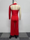 Solid Color Single Shoulder And Wide Leg Pant 2 Piece Set NY-10645