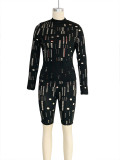 Sexy Hollow Out Long Sleeve Shorts Two Piece Set SH-390872