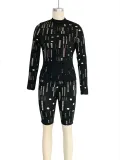 Sexy Hollow Out Long Sleeve Shorts Two Piece Set SH-390872