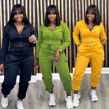 Solid Color Padded Sweatshirt Pants Two Piece Set OLYF-6138