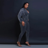 Patchwork Solid Color V Neck Jumpsuit YF-10660