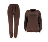 Solid Color O Neck Loose Sweatshirt Two Piece Pants Set SSNF-211346
