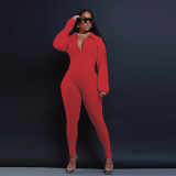 Patchwork Solid Color V Neck Jumpsuit YF-10660