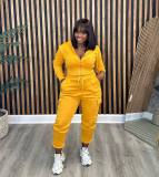 Solid Color Padded Sweatshirt Pants Two Piece Set OLYF-6138