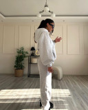 Solid Long Sleeve Hooded Sweatshirt Pants Two Piece Set SSNF-211401