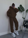 Solid Long Sleeve Hooded Sweatshirt Pants Two Piece Set SSNF-211401