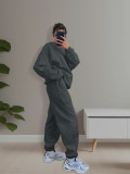 Solid Color O Neck Loose Sweatshirt Two Piece Pants Set SSNF-211346