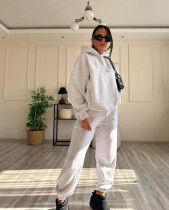 Solid Long Sleeve Hooded Sweatshirt Pants Two Piece Set SSNF-211401