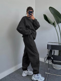 Solid Color O Neck Loose Sweatshirt Two Piece Pants Set SSNF-211346
