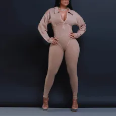Patchwork Solid Color V Neck Jumpsuit YF-10660