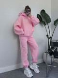 Solid Long Sleeve Hooded Sweatshirt Pants Two Piece Set SSNF-211401
