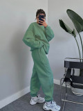 Solid Color O Neck Loose Sweatshirt Two Piece Pants Set SSNF-211346