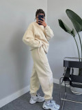 Solid Color O Neck Loose Sweatshirt Two Piece Pants Set SSNF-211346