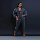 Patchwork Solid Color V Neck Jumpsuit YF-10660