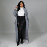 Plus Size Fashion Long Sleeve Long Sweater Jacket GOSD-6813