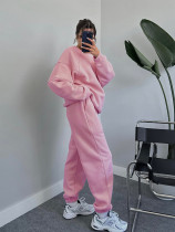 Solid Color O Neck Loose Sweatshirt Two Piece Pants Set SSNF-211346