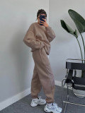 Solid Color O Neck Loose Sweatshirt Two Piece Pants Set SSNF-211346