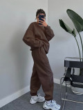 Solid Color O Neck Loose Sweatshirt Two Piece Pants Set SSNF-211346