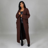 Plus Size Fashion Long Sleeve Long Sweater Jacket GOSD-6813