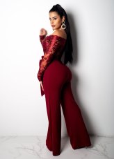 Plus Size One Shoulder Embroidery Wide Leg Jumpsuit OSM-3227