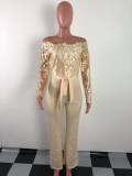 Plus Size One Shoulder Embroidery Wide Leg Jumpsuit OSM-3227