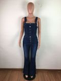Plus Size Single Breasted Denim Wide Leg Strap Jumpsuit LX-6048