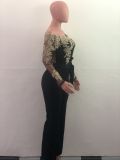 Plus Size One Shoulder Embroidery Wide Leg Jumpsuit OSM-3227