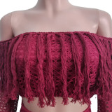 Hollow Out Mesh Tassel See Through Two Piece Set ONY-3554