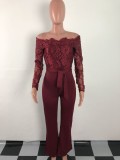 Plus Size One Shoulder Embroidery Wide Leg Jumpsuit OSM-3227