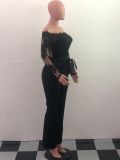 Plus Size One Shoulder Embroidery Wide Leg Jumpsuit OSM-3227