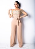 Plus Size One Shoulder Embroidery Wide Leg Jumpsuit OSM-3227