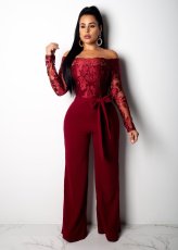 Plus Size One Shoulder Embroidery Wide Leg Jumpsuit OSM-3227