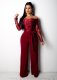 Plus Size One Shoulder Embroidery Wide Leg Jumpsuit OSM-3227