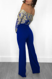 Plus Size One Shoulder Embroidery Wide Leg Jumpsuit OSM-3227