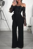 Plus Size One Shoulder Embroidery Wide Leg Jumpsuit OSM-3227