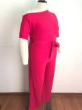 Plus Size Solid Color Slash Shoulder Tie Up Jumpsuit OSM-5282