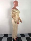 Plus Size One Shoulder Embroidery Wide Leg Jumpsuit OSM-3227